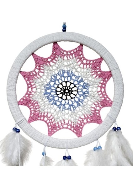 Pembe Nazar Motifli Kuş Tüylü Duvar Süsü