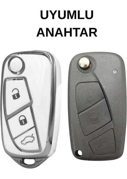 Fiat Boxer Ducato Fiorino Linea Jumper Boxer 3 Buton Sustalı Nano Anahtar Kılıfı Beyaz-Gümüş fiyatları