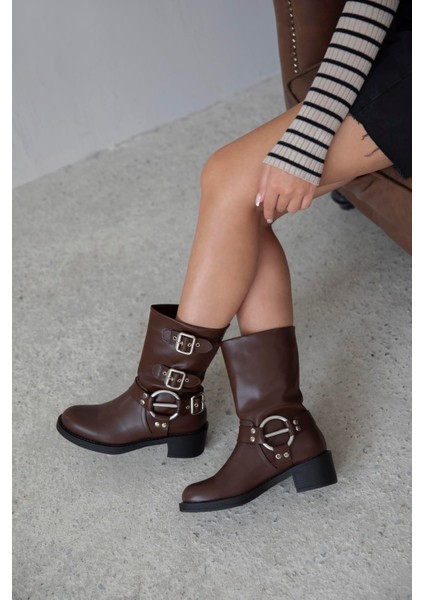 Senya Kadın Aksesuar Detay Deri Bot Kahve modelleri