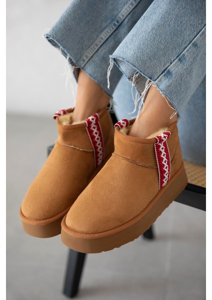 Rosso Kadın Içi Tüylü Kalın Taban Süet Yarım Bot Taba