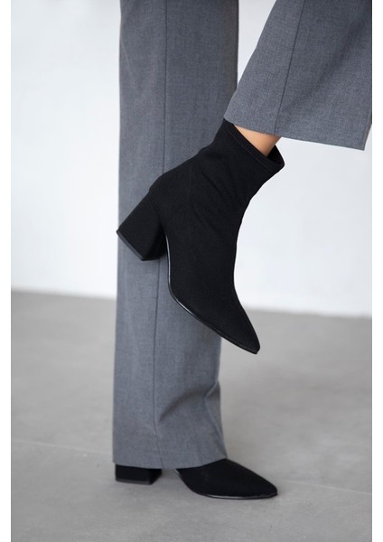 Garcia Kadın Streç Sivri Kalıp Kumaş Bot Siyah