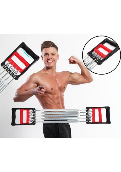 Kol, Göğüs ve Sırt Geliştirme Egzersiz Aleti - 5 Yaylı Fitness Direnç Bandı