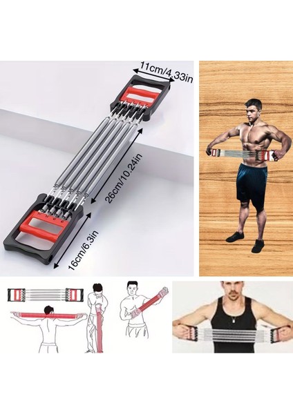 Kol, Göğüs ve Sırt Geliştirme Egzersiz Aleti - 5 Yaylı Fitness Direnç Bandı indirimleri