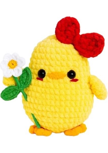 Çiçekli Sarı Civciv Amigurumi Organik Oyuncak