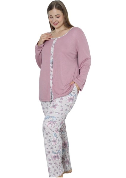 Viskon Büyük Beden Desenli Melisa Pudra Pijama Takımı %10