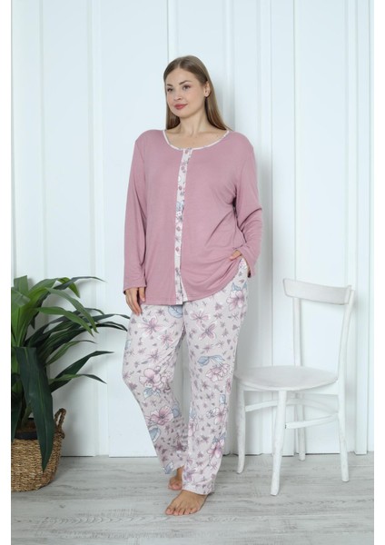 Viskon Büyük Beden Desenli Melisa Pudra Pijama Takımı %10 fiyatları