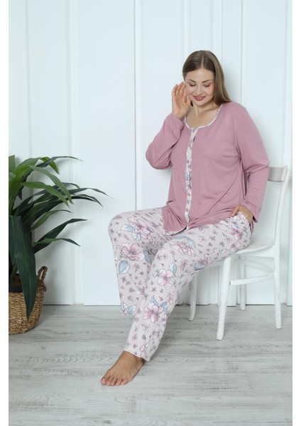 Viskon Büyük Beden Desenli Melisa Pudra Pijama Takımı %10 modelleri