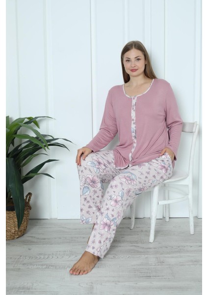 Viskon Büyük Beden Desenli Melisa Pudra Pijama Takımı %10 fırsatları
