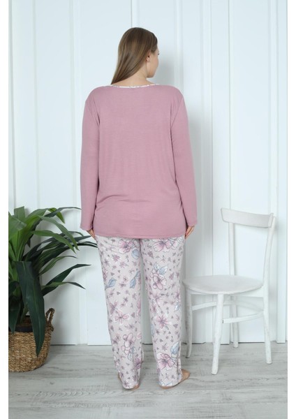Viskon Büyük Beden Desenli Melisa Pudra Pijama Takımı %10 indirimleri