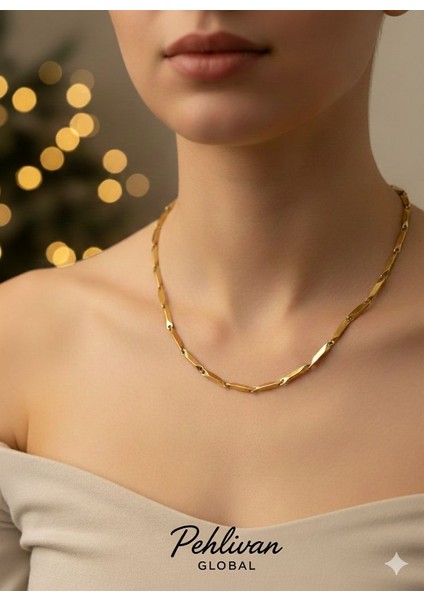 Geçmeli Çubuk Model Gold Renk Çelik Kolye