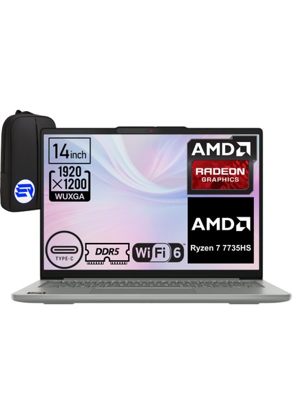 Ideapad Slim 5 14ARP10 Ryzen 7 7735HS 24GB 2tb SSD Radeon 680M 14" Wuxga WIN11 Pro 83HT000QTREP7 + Elektropasaj Çanta