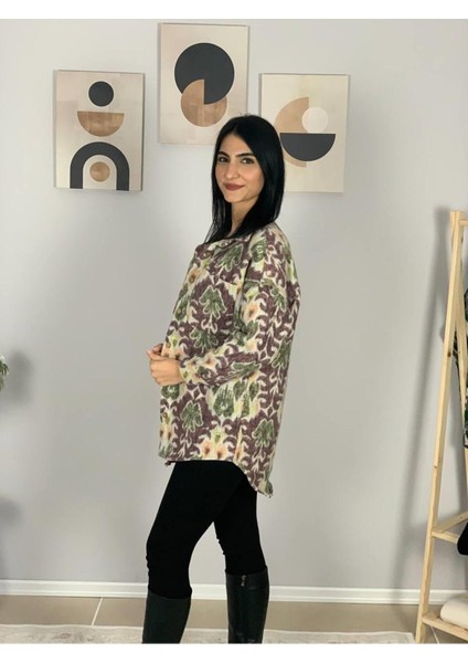 Kadın Tek Cepli Desenli Kalın Oduncu Ceket Gömlek (Mürdüm-Yeşil) fırsatları