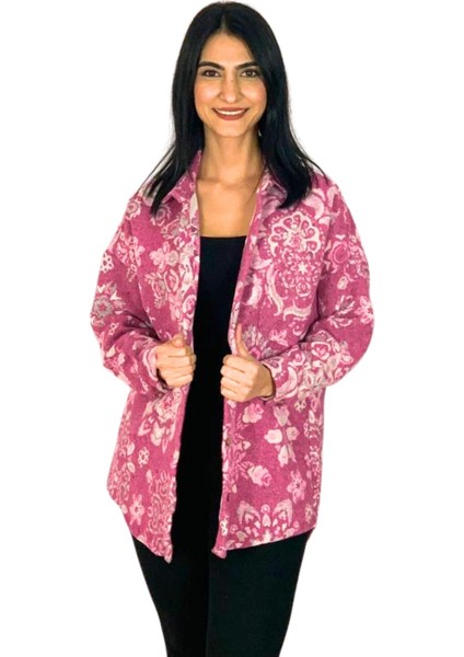 Kadın Tek Cepli Desenli Kalın Oduncu Ceket Gömlek (Pembe) Standar fırsatları