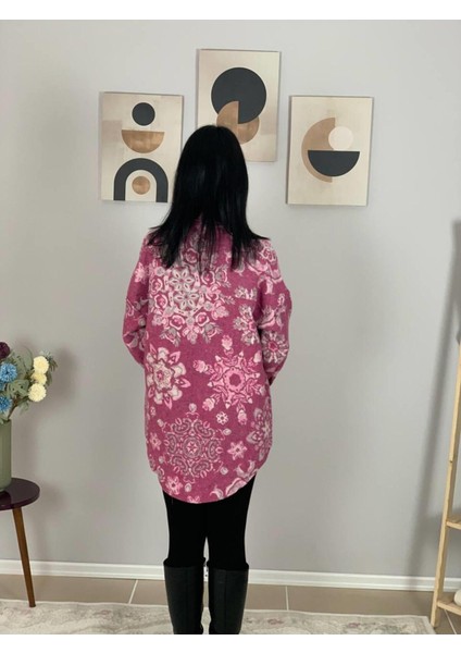 Kadın Tek Cepli Desenli Kalın Oduncu Ceket Gömlek (Pembe) Standar indirimleri