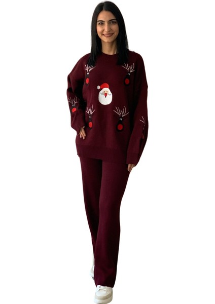 Kadın Uzun Kol Yeni Yıl Nakışlı Bisiklet Yaka Triko Kazak Pantolo fiyatları