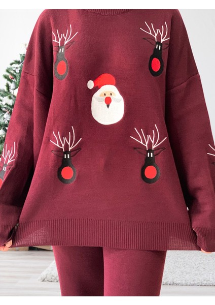 Kadın Uzun Kol Yeni Yıl Nakışlı Bisiklet Yaka Triko Kazak Pantolo modelleri