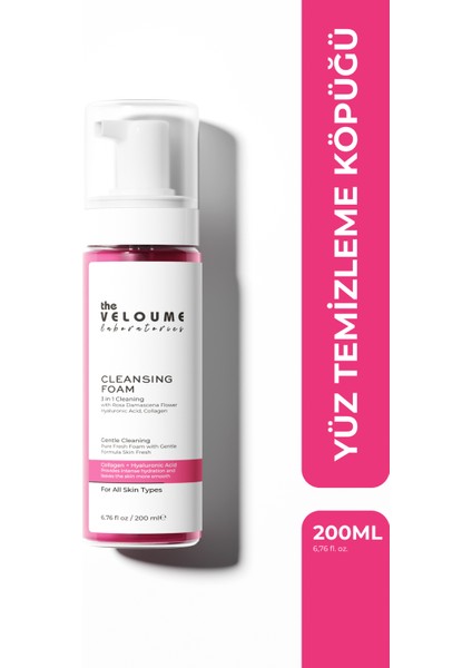 3 Aktif Yüz Temizleme Köpüğü, Gözenek Sıkılaştırıcı, 200ML (Hyaluronic Acid + Panthenol + Gül Suyu)