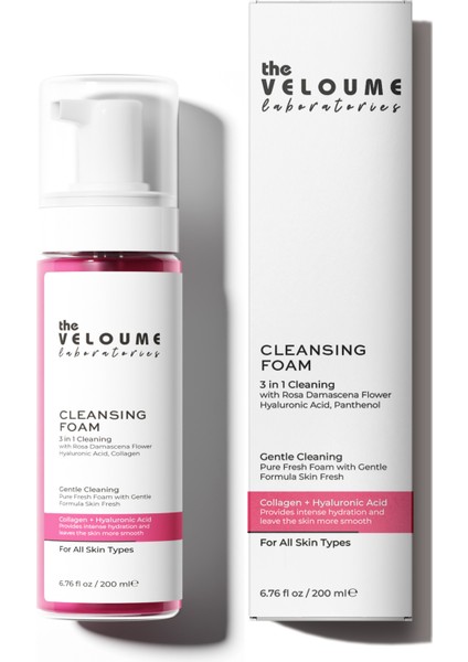 3 Aktif Yüz Temizleme Köpüğü, Gözenek Sıkılaştırıcı, 200ML (Hyaluronic Acid + Panthenol + Gül Suyu)