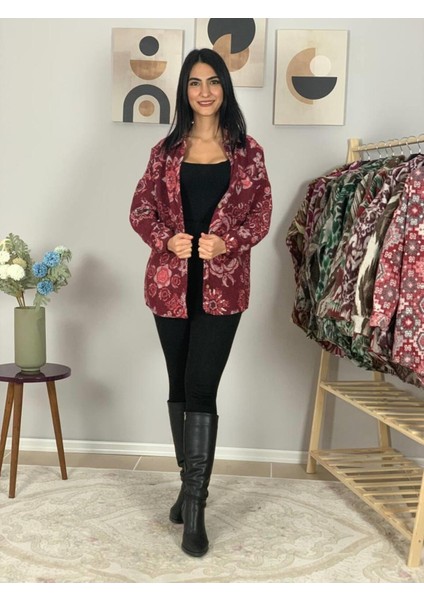 Kadın Tek Cepli Desenli Kalın Oduncu Ceket Gömlek (Kırmızı-Pembe) indirimleri