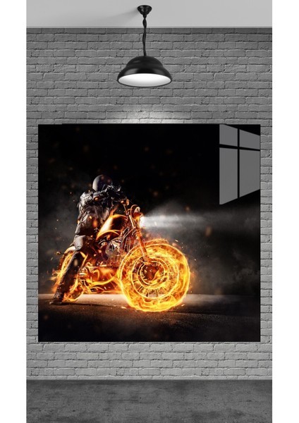 Alev Almış Motor Görseli Temperli Cam Üzerine Tablo Sevgilinize Yılbaşı Hediye