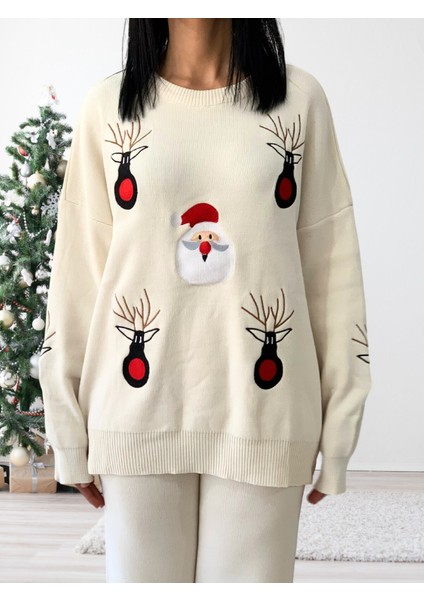 Kadın Uzun Kol Yeni Yıl Nakışlı Bisiklet Yaka Triko Kazak Pantolo indirimleri