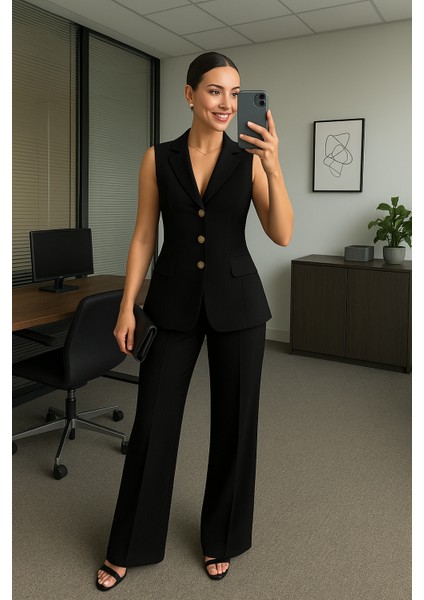 Siyah Premim Yelek Pantolon Takım