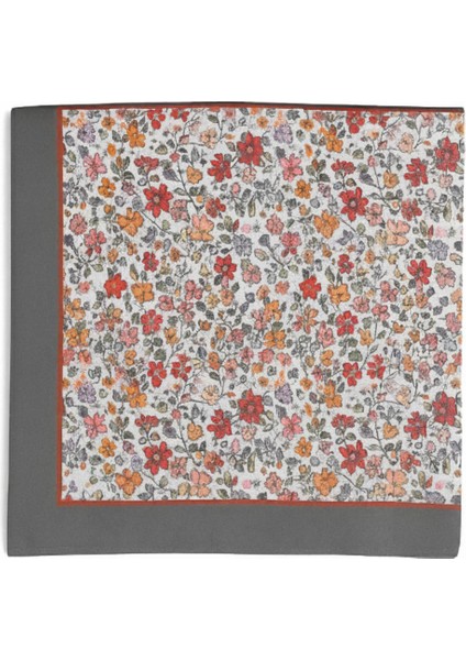 Kadın Gri Renkli Çiçek Desenli Eşarp – Kiremit Gri Bordürlü Zarif Tasarım