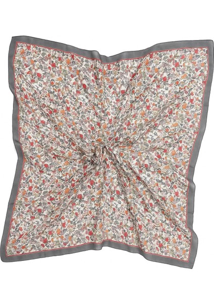 Kadın Gri Renkli Çiçek Desenli Eşarp – Kiremit Gri Bordürlü Zarif Tasarım fiyatları