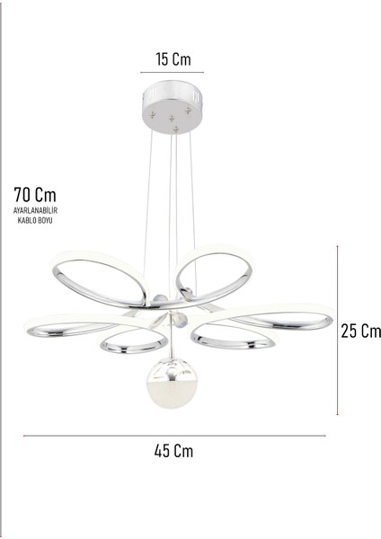 Krom Lüks 3 Renk Ledli Kumandalı Çiçek Avize modelleri