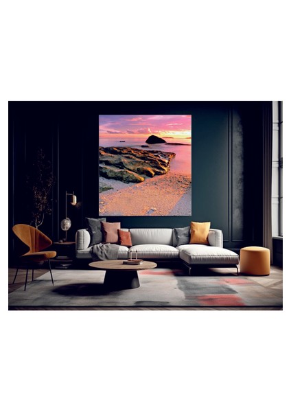 Muhteşem Sahil ve Gün Batımı Temperli Cam Üzerine Tablo Sevgilinize Yılbaşı fiyatları