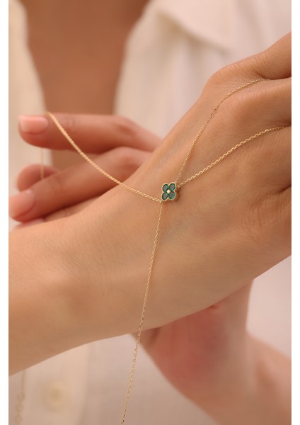 14 Ayar Altın Yeşil Taşlı Yonca Şahmeran modelleri