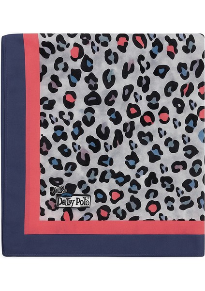 Kadın Gri Leopar Desenli Eşarp – Lacivert Pembe Bordürlü Modern Tasarım modelleri