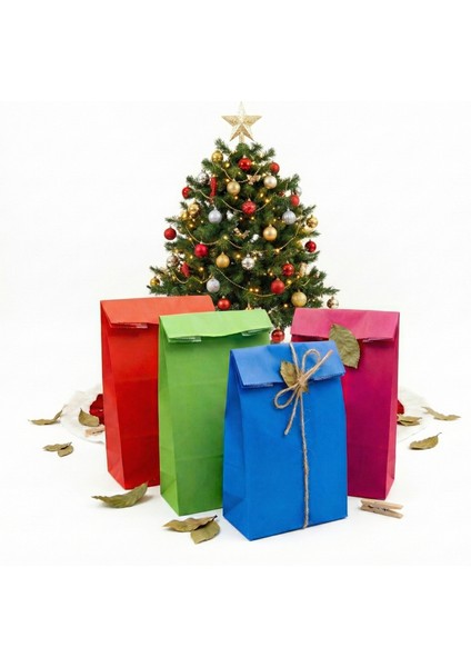 15 x 29 x 8 cm Renkli Kese Kağıdı 12 Adet, Hediyelik Poşet, Hediye Kutusu (Karışık Renklerde)