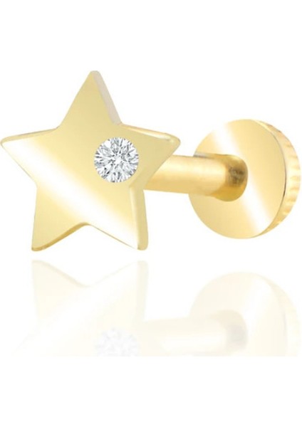 14 Ayar Altın Minik Taşlı Yıldız Tragus Piercing