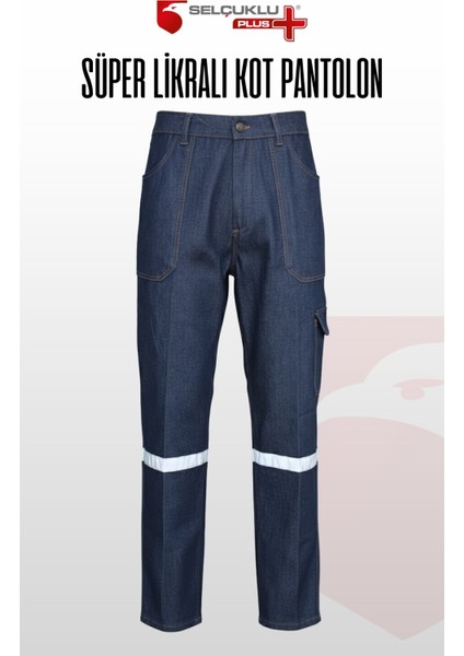 Süper Likralı Kot Iş Pantolonu | Reflektörlü, Çok Cepli, Dayanıklı Denim Işçi Pantolonu