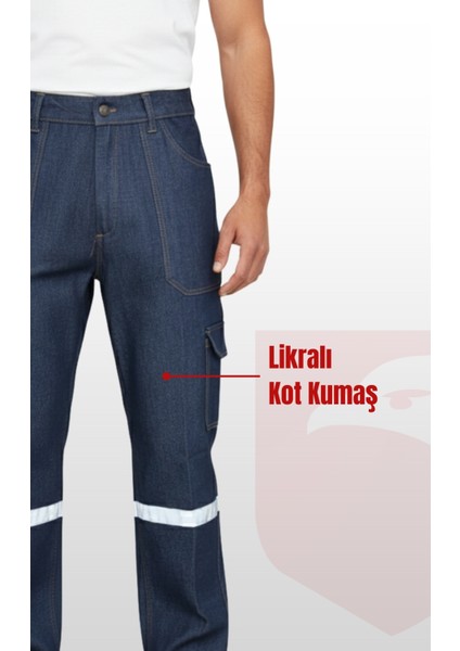 Süper Likralı Kot Iş Pantolonu | Reflektörlü, Çok Cepli, Dayanıklı Denim Işçi Pantolonu fiyatları