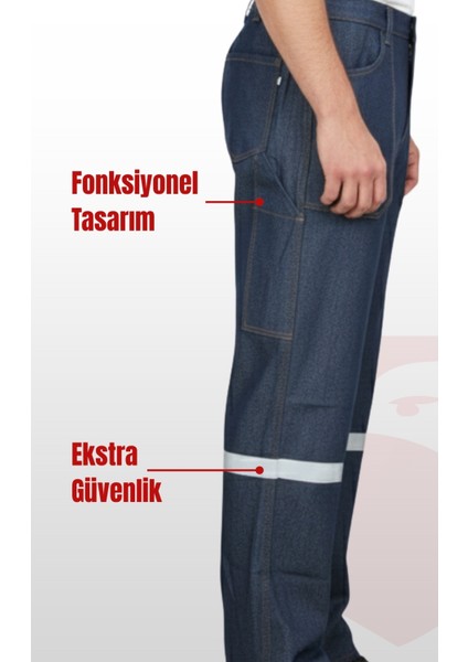 Süper Likralı Kot Iş Pantolonu | Reflektörlü, Çok Cepli, Dayanıklı Denim Işçi Pantolonu fırsatları