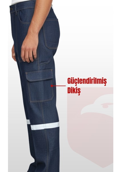 Süper Likralı Kot Iş Pantolonu | Reflektörlü, Çok Cepli, Dayanıklı Denim Işçi Pantolonu indirimleri