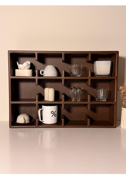 Kahverengi 12 Bölmeli Dekoratif Mug & Fincan Rafı– Kahve Köşesi – Ofis Organizer- Kupa Rafı- Kupalık fiyatları