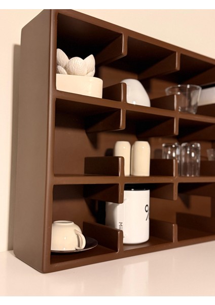 Kahverengi 12 Bölmeli Dekoratif Mug & Fincan Rafı– Kahve Köşesi – Ofis Organizer- Kupa Rafı- Kupalık fırsatları