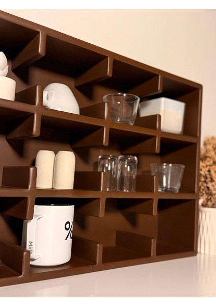 Kahverengi 12 Bölmeli Dekoratif Mug & Fincan Rafı– Kahve Köşesi – Ofis Organizer- Kupa Rafı- Kupalık indirimleri