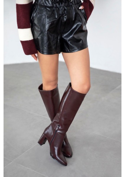 Sawyer Kadın Sivri Burun Kırışık Deri Çizme Bordo fiyatları