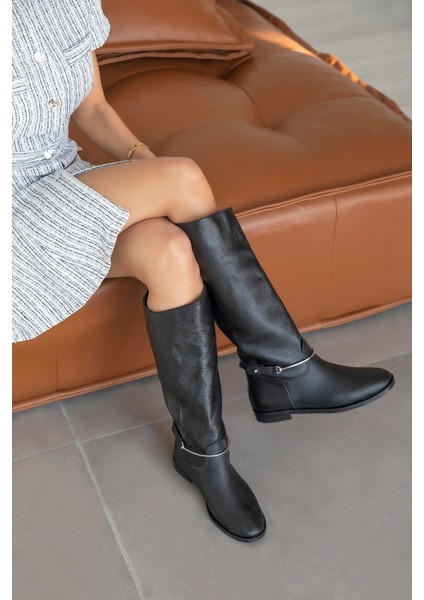 Scott Kadın Aksesuar Detay Hakiki Flotter Deri Çizme Siyah fiyatları