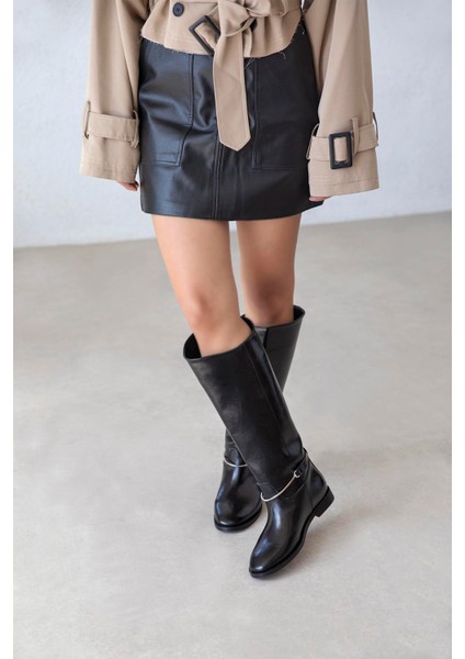 Lena Kadın Aksesuar Detay Deri Çizme Siyah