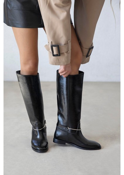 Lena Kadın Aksesuar Detay Deri Çizme Siyah modelleri