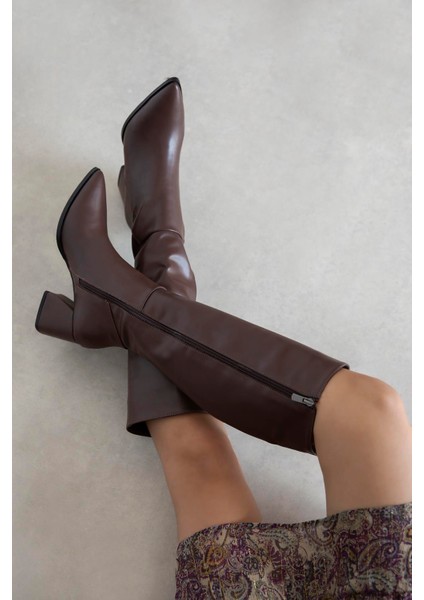 Kamilla Kadın Deri Çizme Kahve