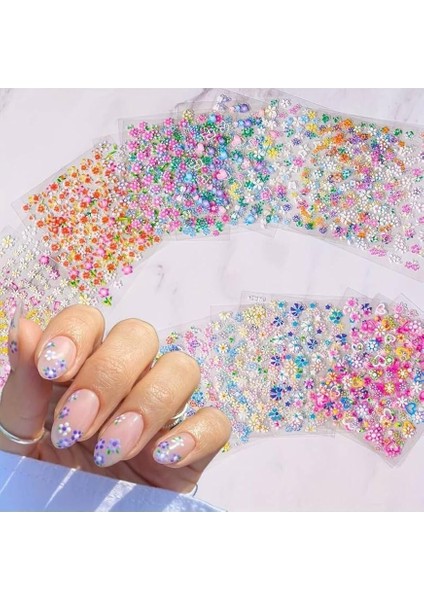 Store 500 Adet 10 Sayfa Sanatsal Çiçek Desenli Tırnak Sticker Protez Tırnak Kalıcı Oje 3D Süsleme, Çok Renkli