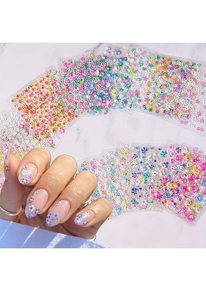Store 500 Adet 10 Sayfa Sanatsal Çiçek Desenli Tırnak Sticker Protez Tırnak Kalıcı Oje 3D Süsleme, Çok Renkli fiyatları