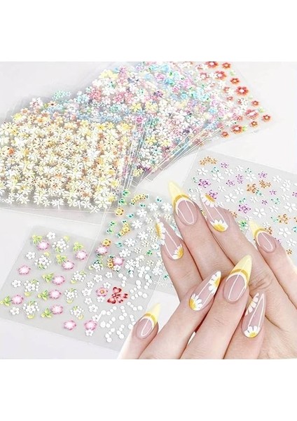 Store 500 Adet 10 Sayfa Sanatsal Çiçek Desenli Tırnak Sticker Protez Tırnak Kalıcı Oje 3D Süsleme, Çok Renkli fırsatları