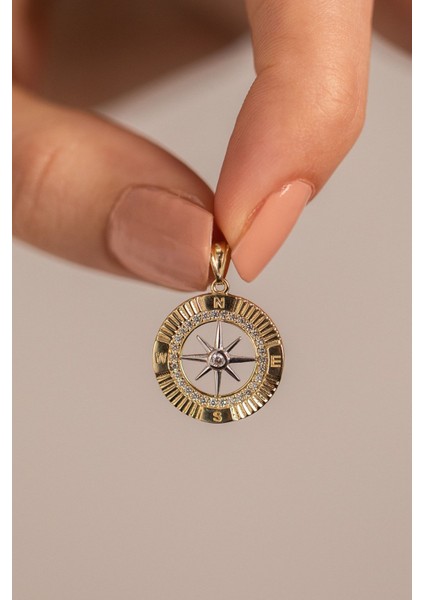 14 Ayar Altın Pusula Kolye Ucu